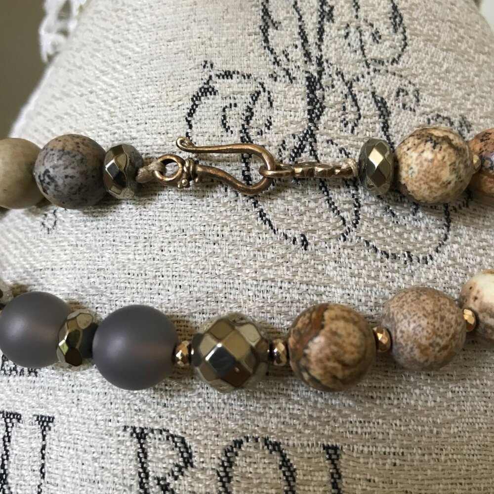 Chan Luu Sunstone Long Classic Beaded Necklace Womens Brown Tan Gold Beads Boho - Picture 11 of 13